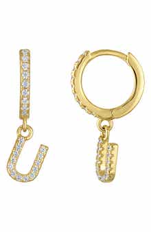 FZN Initial Charm Huggie Hoop Earrings