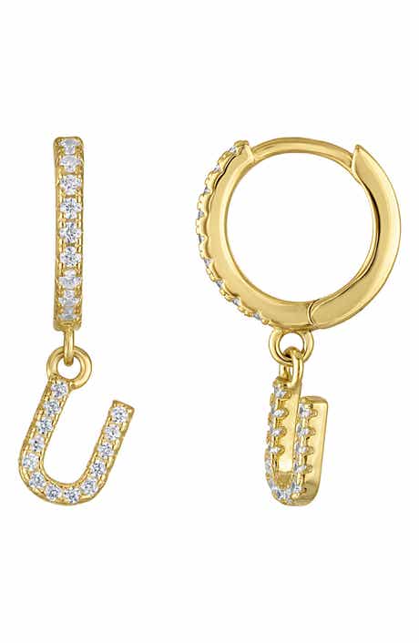FZN Initial Charm Huggie Hoop Earrings