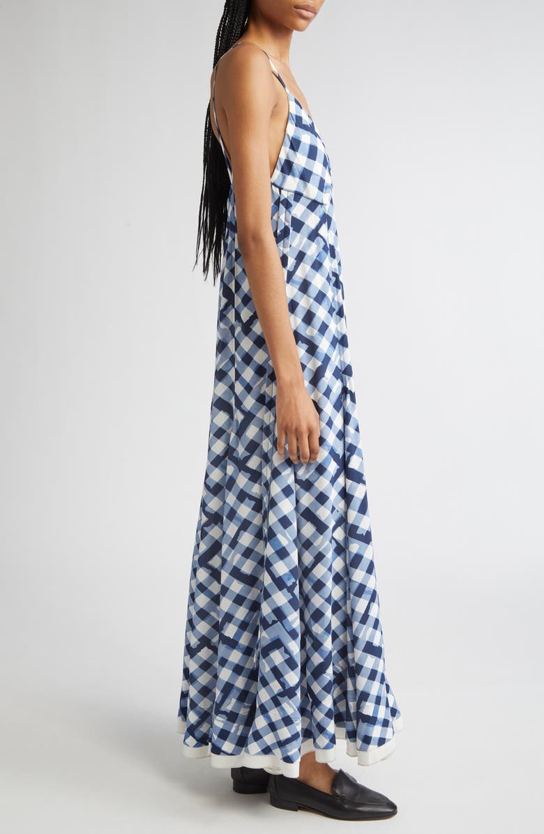 Proenza Schouler June Abstract Gingham Crêpe de Chine Maxi Dress, Alternate, color, Dark Navy Multi