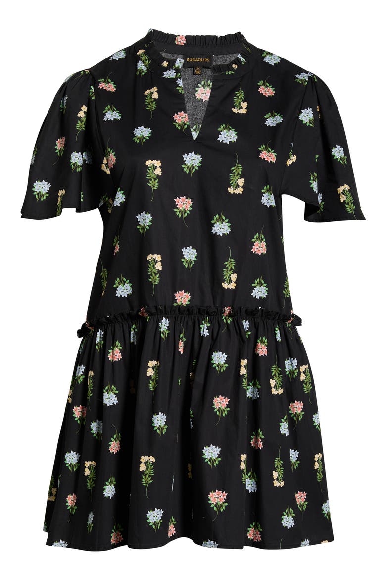 Mayrel Floral Rockabye Cotton Trapeze Dress, Alternate, color, BLACK-CORAL-GREEN