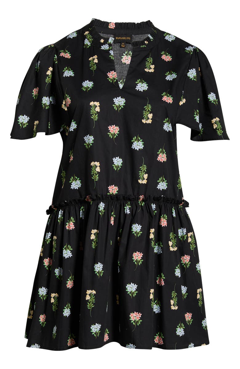 SUGARLIPS Mayrel Floral Rockabye Cotton Trapeze Dress, Alternate, color, Black-Coral-Green