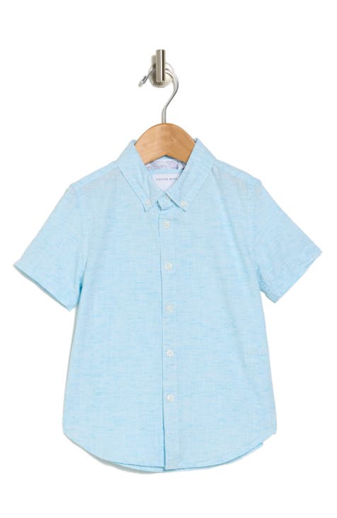 Kids' Aqua Mélange Short Sleeve Cotton & Lyocell Button-Up Shirt (Little Kid & Big Kid)