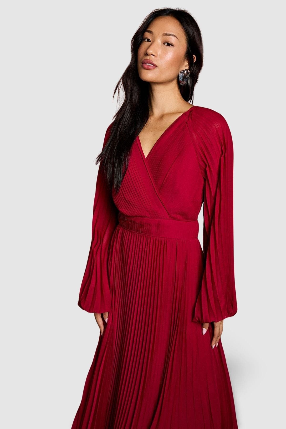 Long Sleeve Chiffon Wrap Midi Dress - image 4