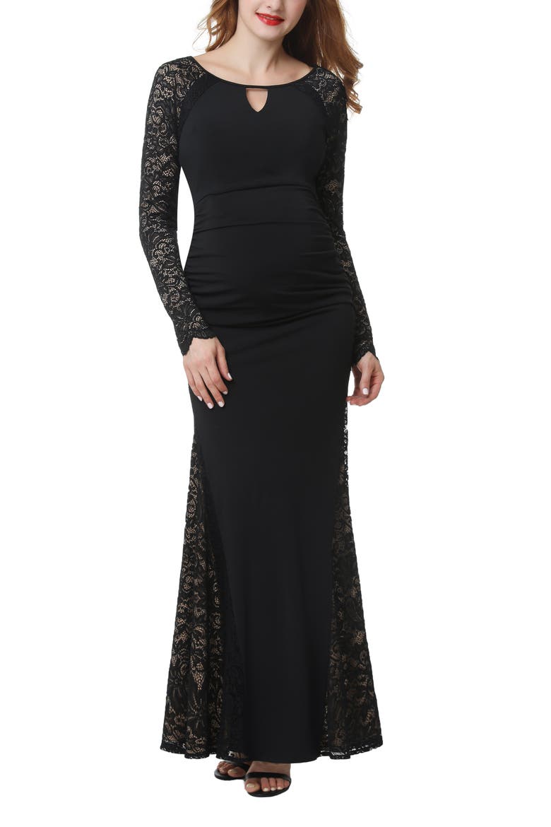 Bella Long Sleeve Maternity Maxi Dress, Main, color, BLACK