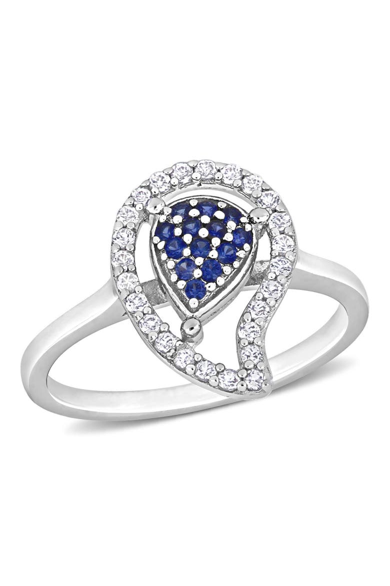 White Topaz & Created Blue Sapphire Halo Ring, Main, color, Lab-Created Sapphire