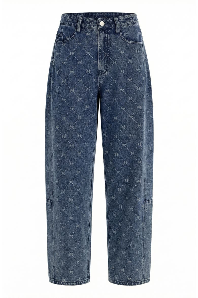 Embroidered Denim Barrel Leg Trousers, Alternate, color, Blue