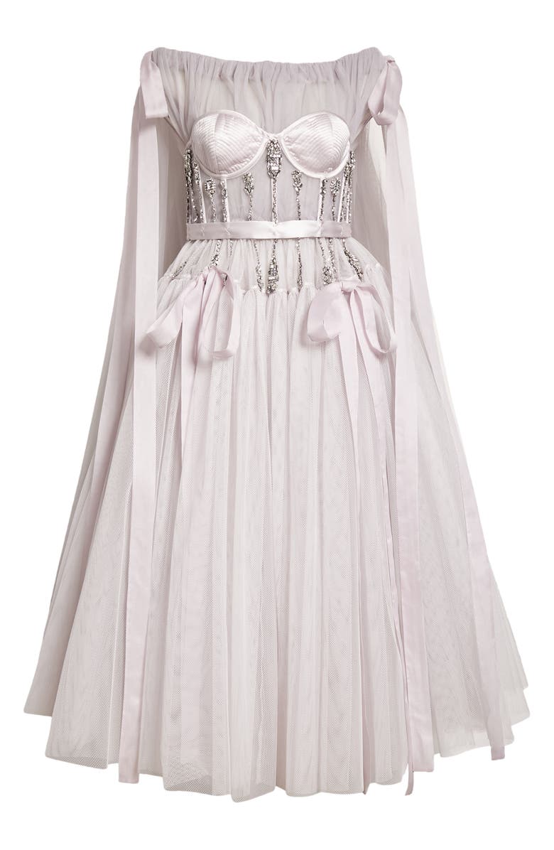 McQueen Crystal Embellished Off the Shoulder Mesh Dress, Alternate, color, 