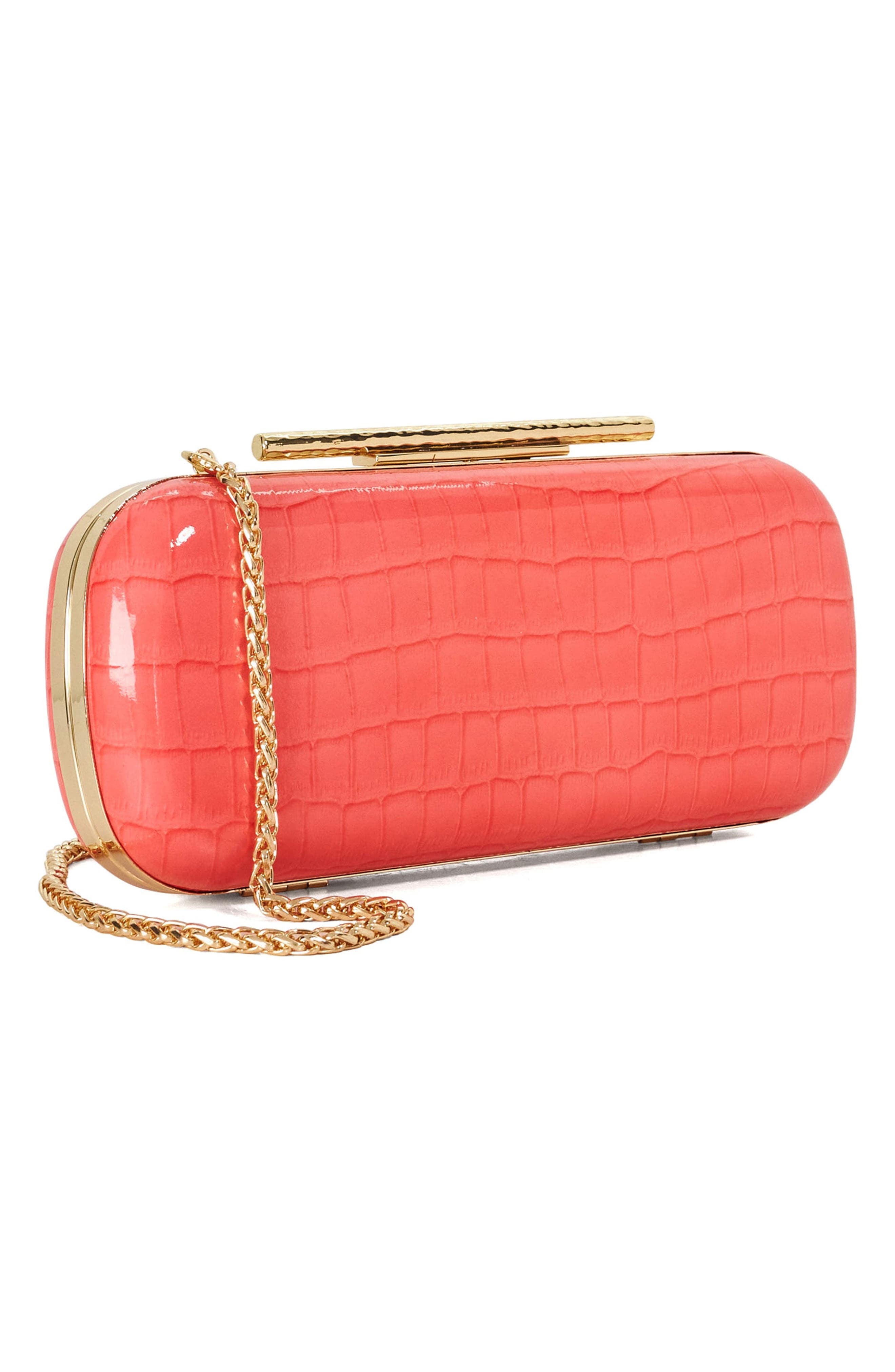 Dune London Body Faux Leather Frame Clutch, Alternate, color, Coral