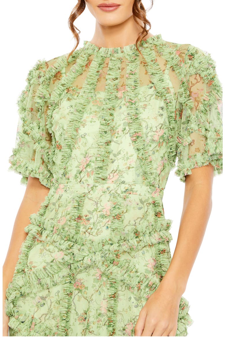 Floral Flutter Sleeve Mesh Print Dress, Alternate, color, SAGE MULTI