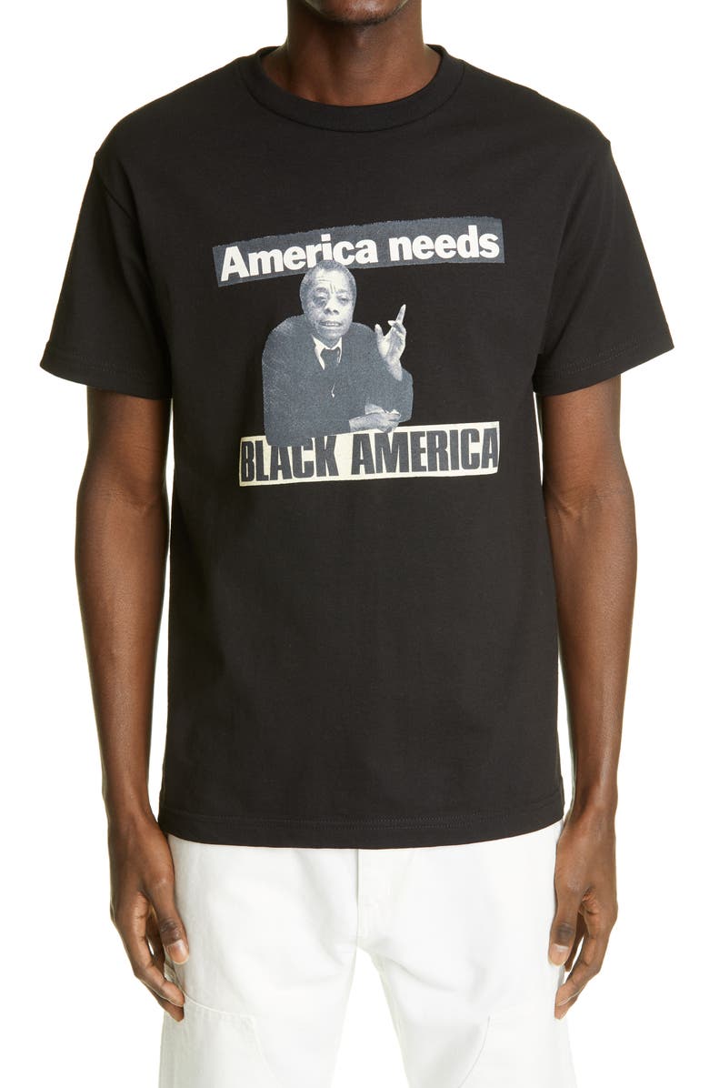 Adeshola Makinde Black America Cotton Graphic Tee, Main, color,
