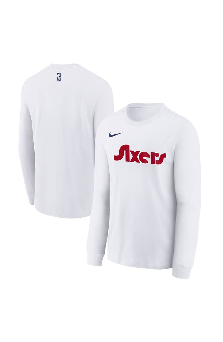Nike Youth Nike  White Philadelphia 76ers 2024/25 City Edition Wordmark Performance Long Sleeve T-Shirt, Alternate, color, 