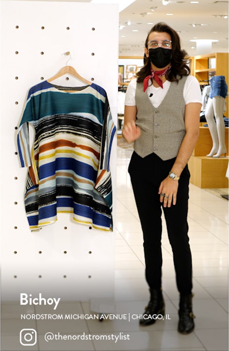 Leaf Vein Stripe Pleated Tunic Dress, sales video thumbnail