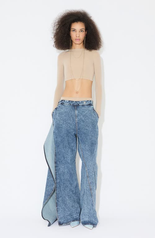 Alaïa Womens Wrap Wide-leg Denim-blend Jeans Bleu Neige In Bleu Neige