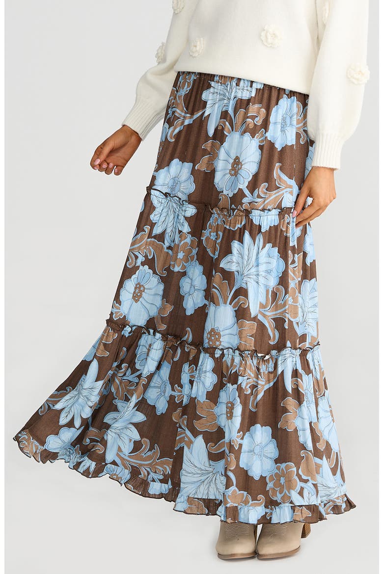 Mantra Tiered Maxi Skirt, Alternate, color, CHOCOLATE IBIZA