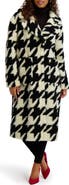 Kensie Houndstooth Faux Shearling Coat