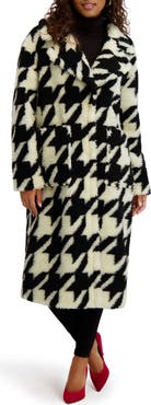 Kensie Houndstooth Faux Shearling Coat