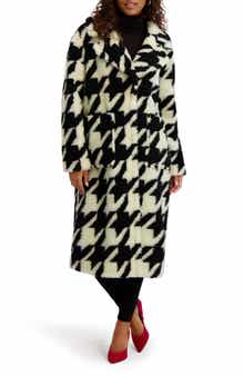 Kensie Houndstooth Faux Shearling Coat