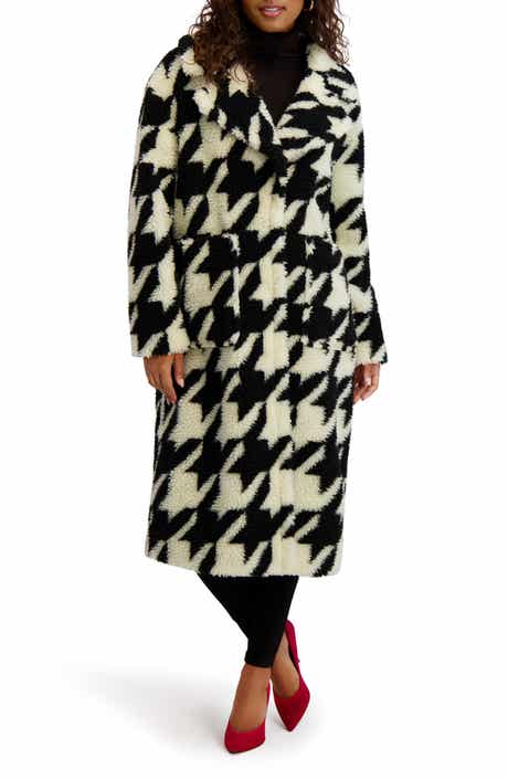 Kensie Houndstooth Faux Shearling Coat