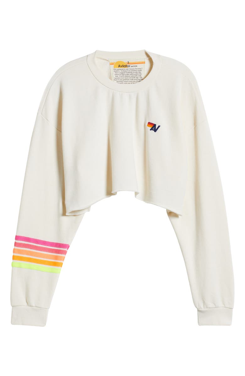 Aviator Nation Rugby Stitch Crop Sweatshirt, Alternate, color, Vintage White/ Neon