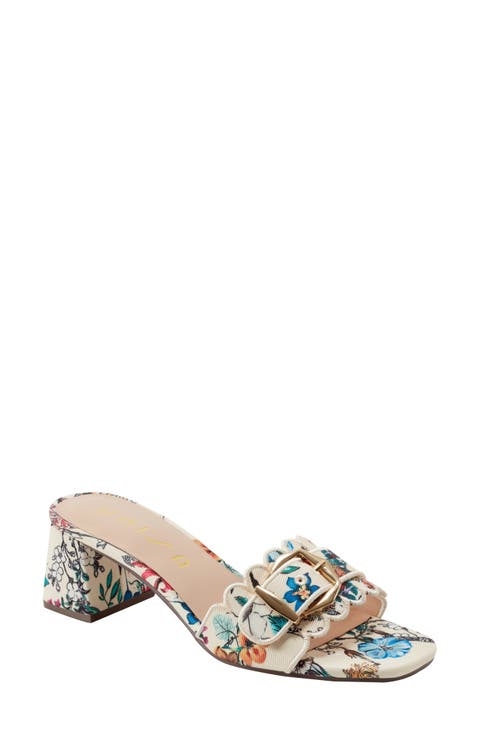 Vinley Denim Buckle Scalloped Slide Sandal (Women)