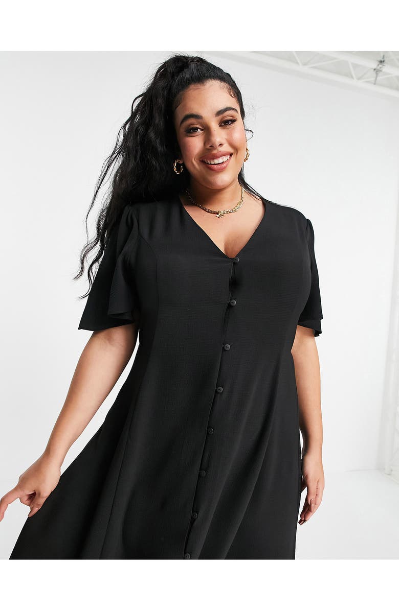 ASOS DESIGN Curve Button-Up Midi Dress, Alternate, color, 