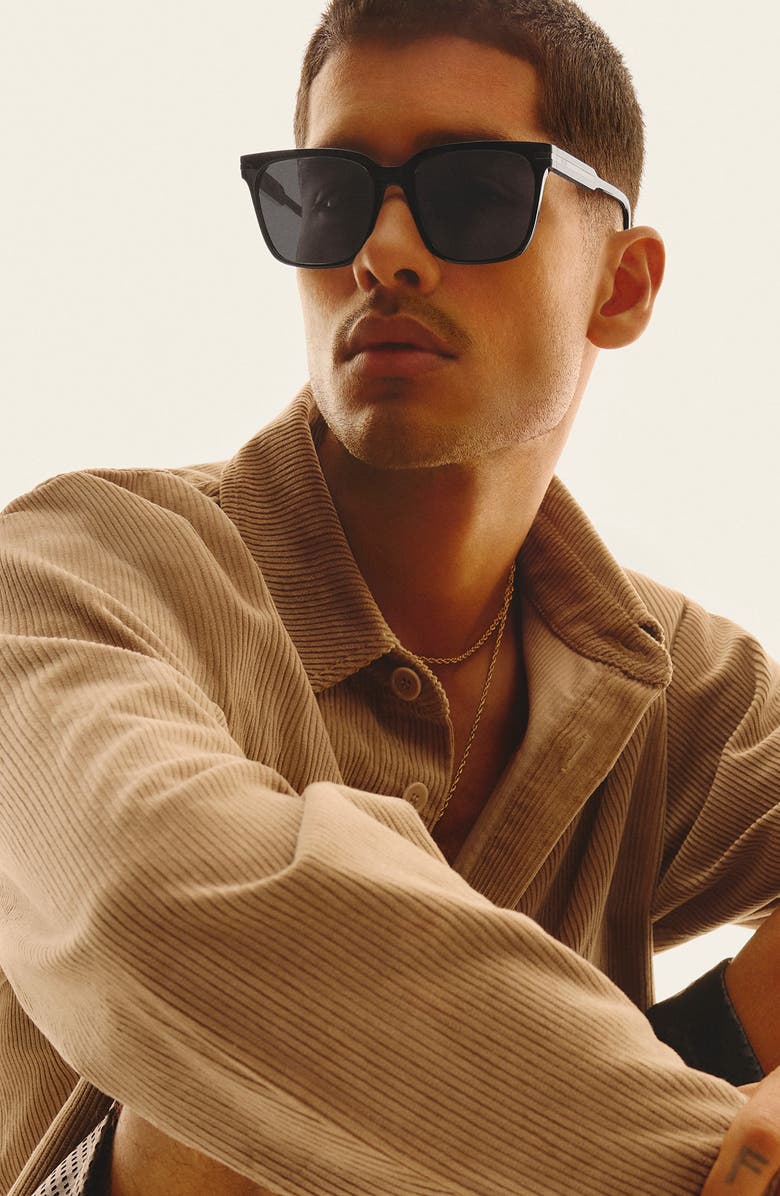 QUAY Recap 46mm Small Square Sunglasses, Alternate, color, Black/ Black Polarized