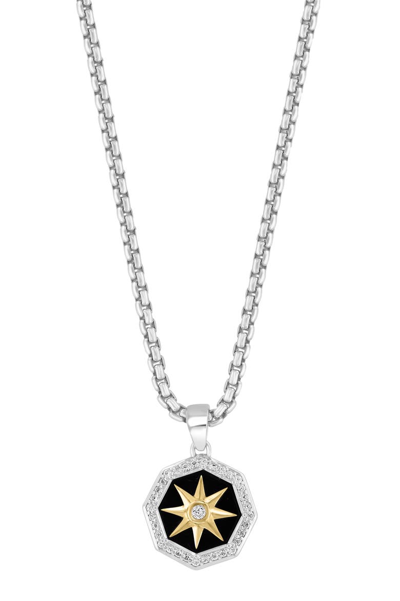 Mixed Metal Onyx & Sapphire Pendant Necklace, Alternate, color, BLACK