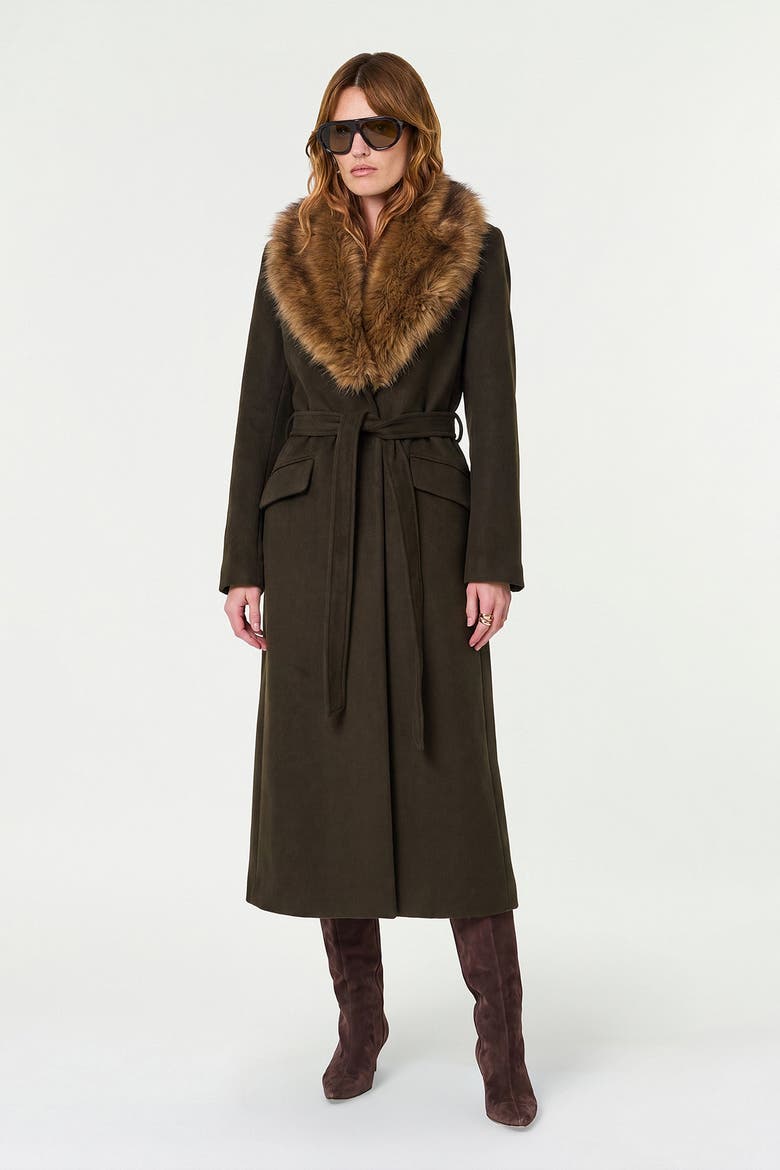 Mae Coat With Faux Fur Collar, Alternate, color, Olive