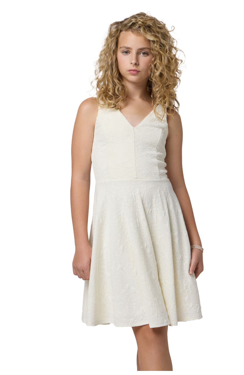 Un Deux Trois Textured Skater Dress, Main, color, Ivory