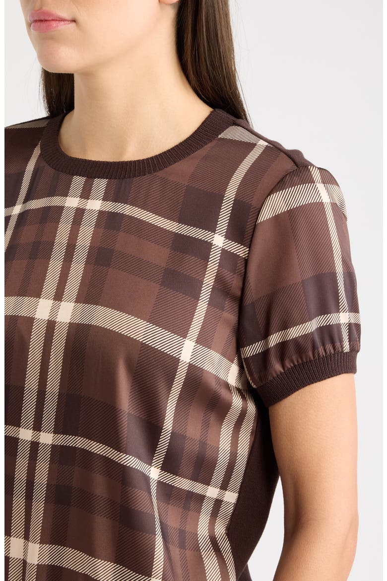 Plaid Front Short Sleeve Sweater, Alternate, color, ESPRESSO PLAID