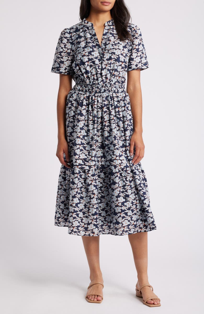 Caslon<sup>®</sup> Floral Tiered Midi Dress, Main, color, 