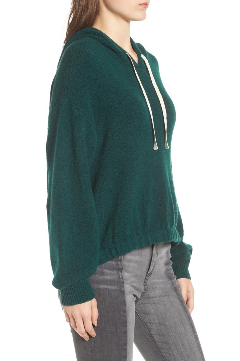 Cinched Hem Bouclé Hoodie, Alternate, color, GREEN BOTANICAL