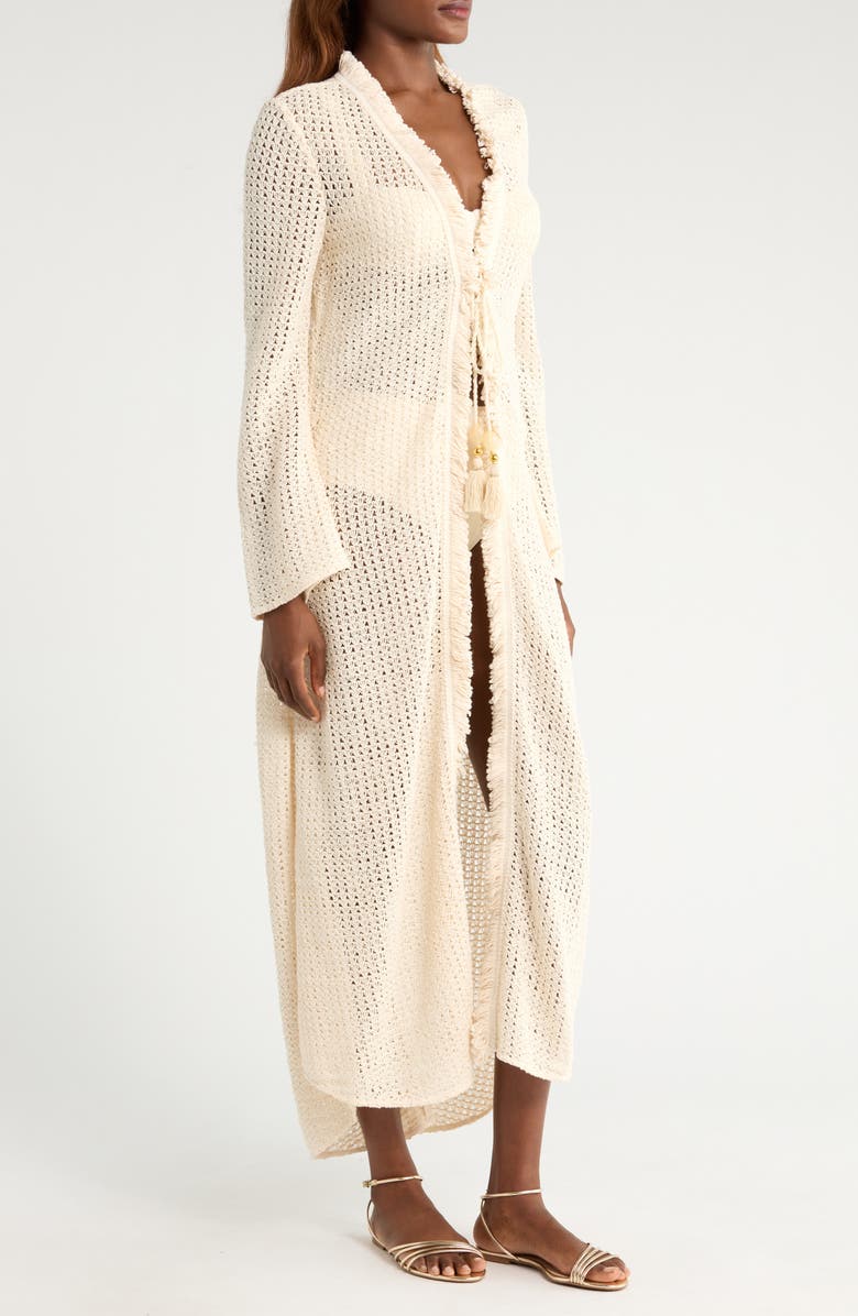Ramy Brook Fatima Open Knit Cover-Up Duster, Alternate, color, White Crochet
