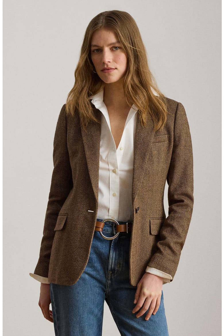 Herringbone Blazer, Alternate, color, BROWN/ MULTI