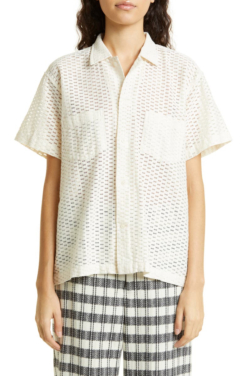Bode Sheer Brick Lace Short Sleeve Shirt, Main, color, 
