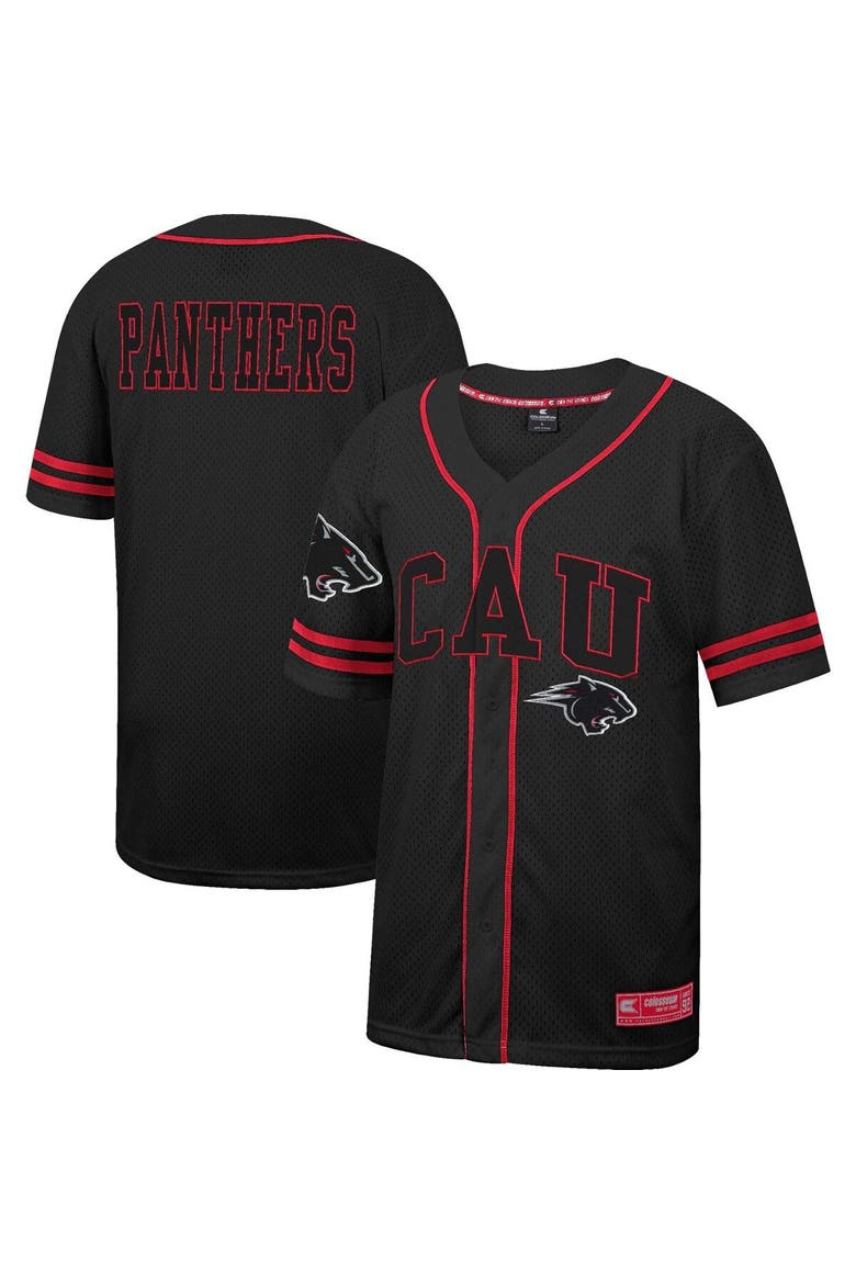 Men's Colosseum Black Clark Atlanta University Panthers Free Spirited Mesh Button-Up Baseball Jersey, Main, color, Black