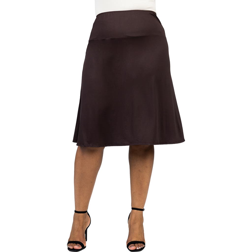 24seven Comfort Apparel Plus Size A Line Elastic Waist Skirt In Brown