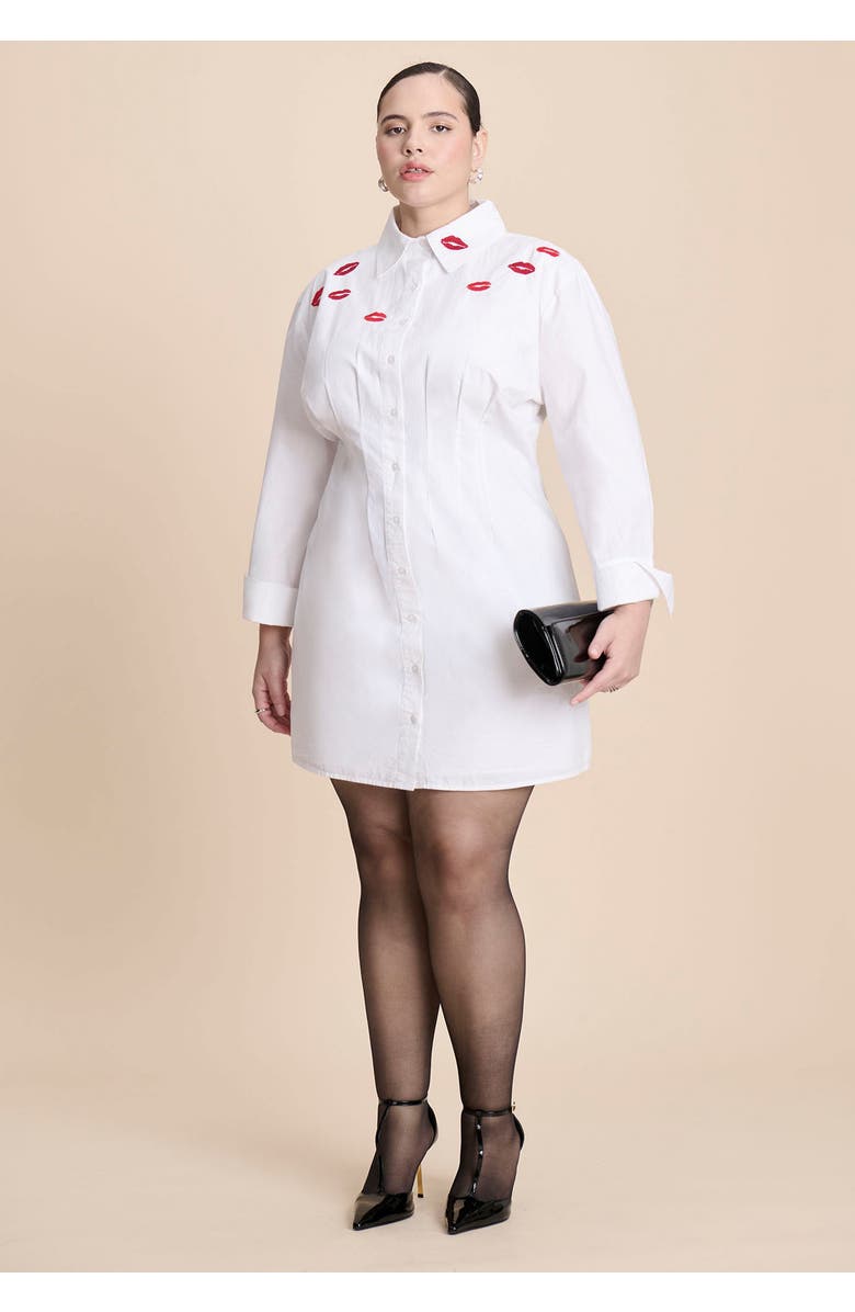 ELOQUII Embroidered Mini Shirt Dress, Alternate, color, Bright White