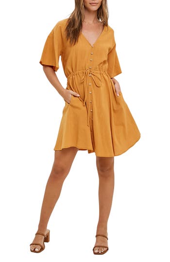 WISHLIST WISHLIST FLUTTER SLEEVE BUTTON-UP COTTON MINIDRESS