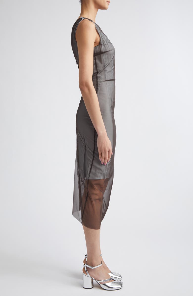Maison Margiela Sheer Midi Dress, Alternate, color, Brown/ Light Grey