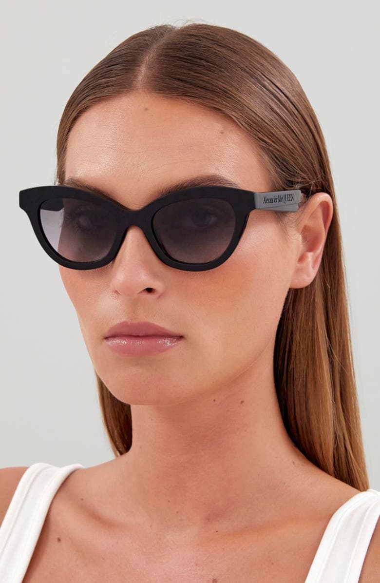McQueen 51mm Cat Eye Sunglasses, Alternate, color, Black