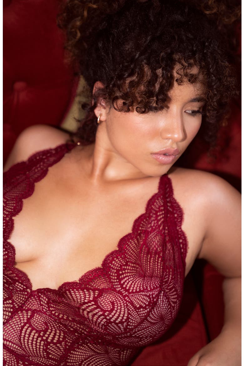 Cutout Lace Bodysuit, Alternate, color, ROSEWOOD