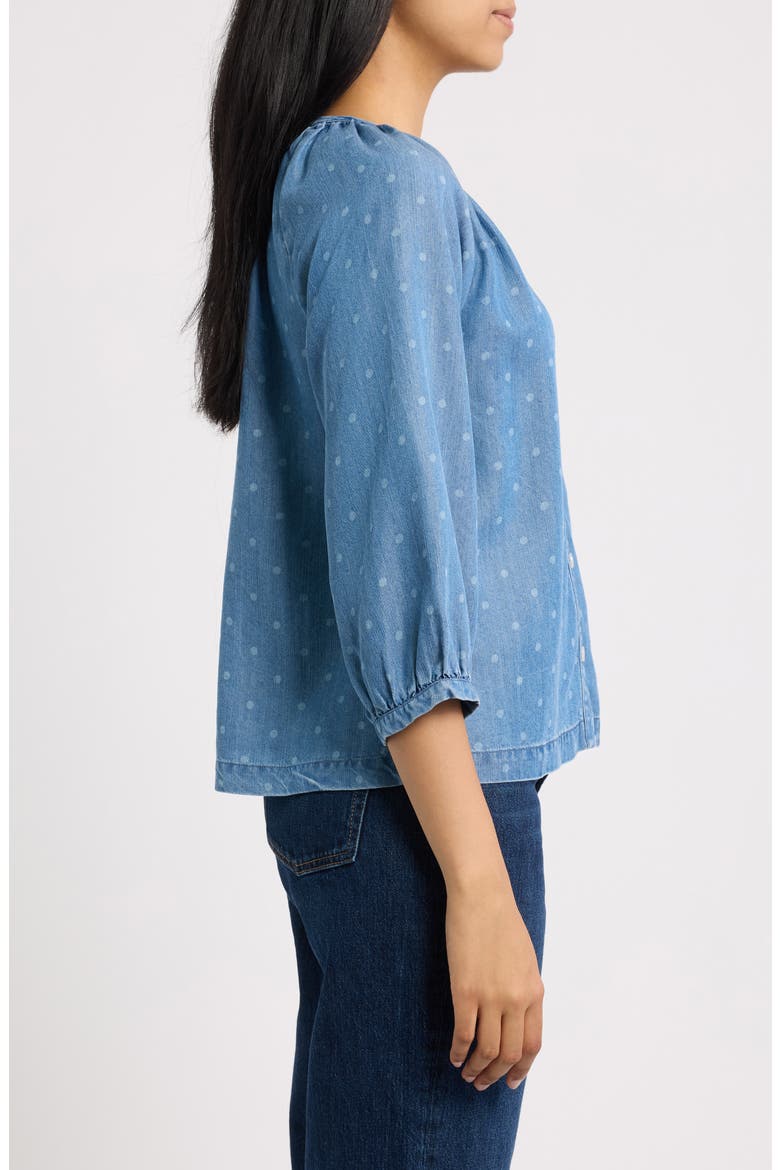 Smocked Neck Button-Up Top, Alternate, color, DENIM/ WHITE DOT