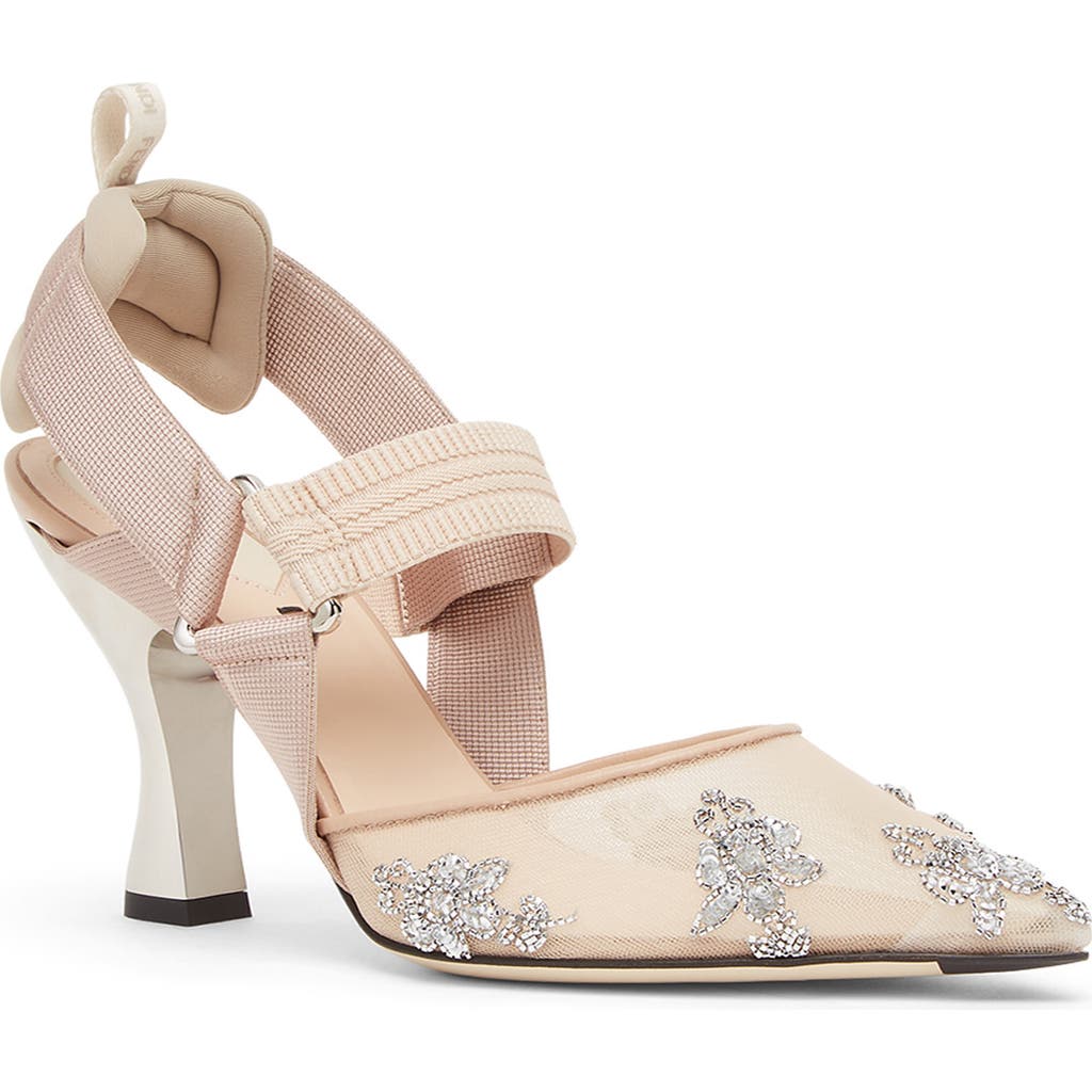 Fendi Colibri Pointed Toe Slingback Pump In White