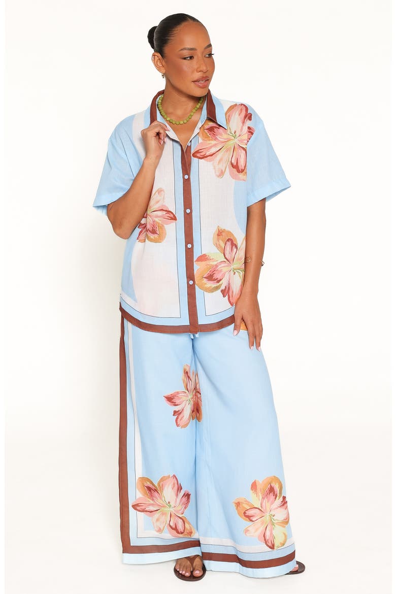 Fawn Button-Up Shirt & Pull-On Pants Set, Alternate, color, BLUE/ BROWN STRIPE/ FLORAL