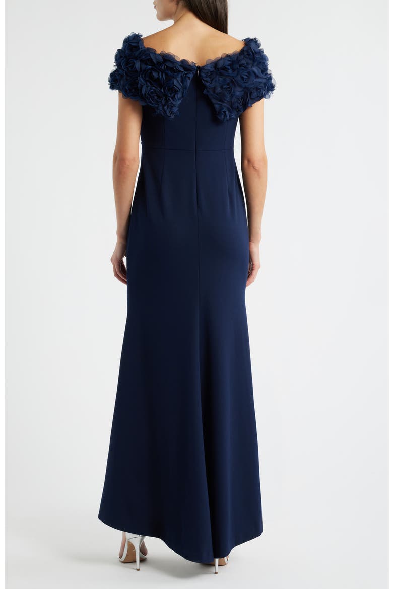 Rosette Detail Off the Shoulder Gown, Alternate, color, NAVY