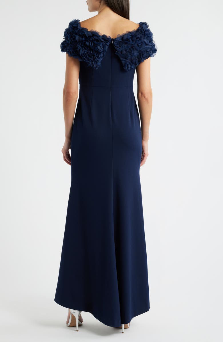 Eliza J Rosette Detail Off the Shoulder Gown, Alternate, color, Navy