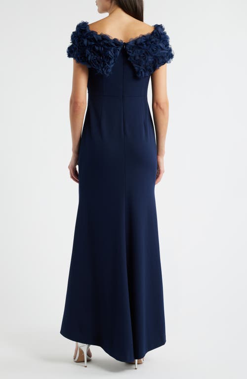 Eliza J Rosette Detail Off The Shoulder Gown In Blue