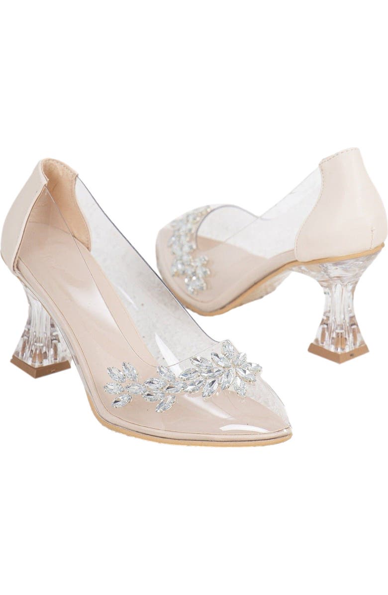 Forever & Always Shoes Cinderella Transparent High Heels, Alternate, color, Beige Faux Leather