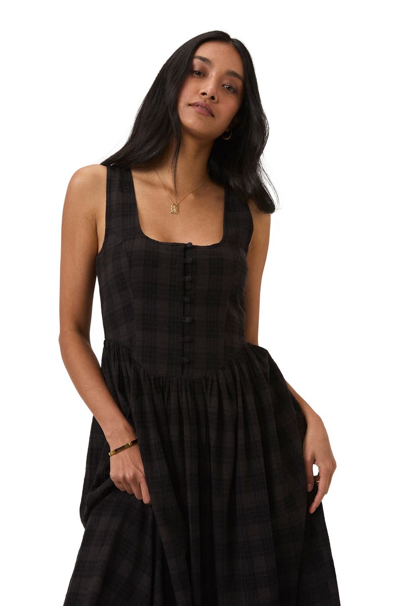 Nobody's Child Cora Plaid Midi Dress, Alternate, color, Black